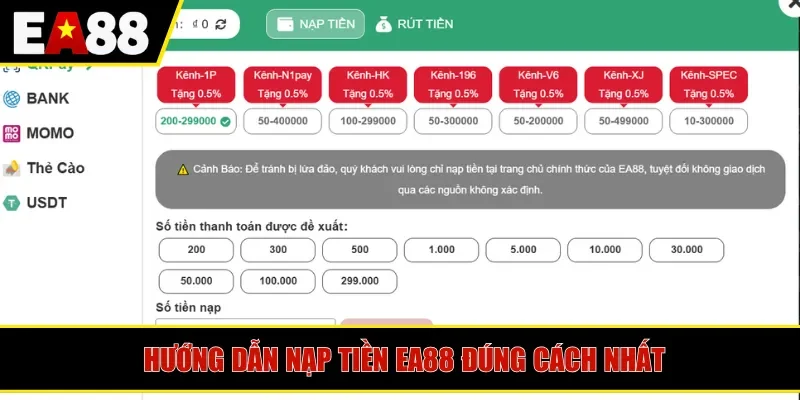 Hướng dẫn nạp tiền EA88 đúng cách nhất
